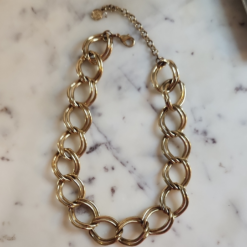 Ann Taylor Gold Doubke Link Necklace Adjustable 18-26"